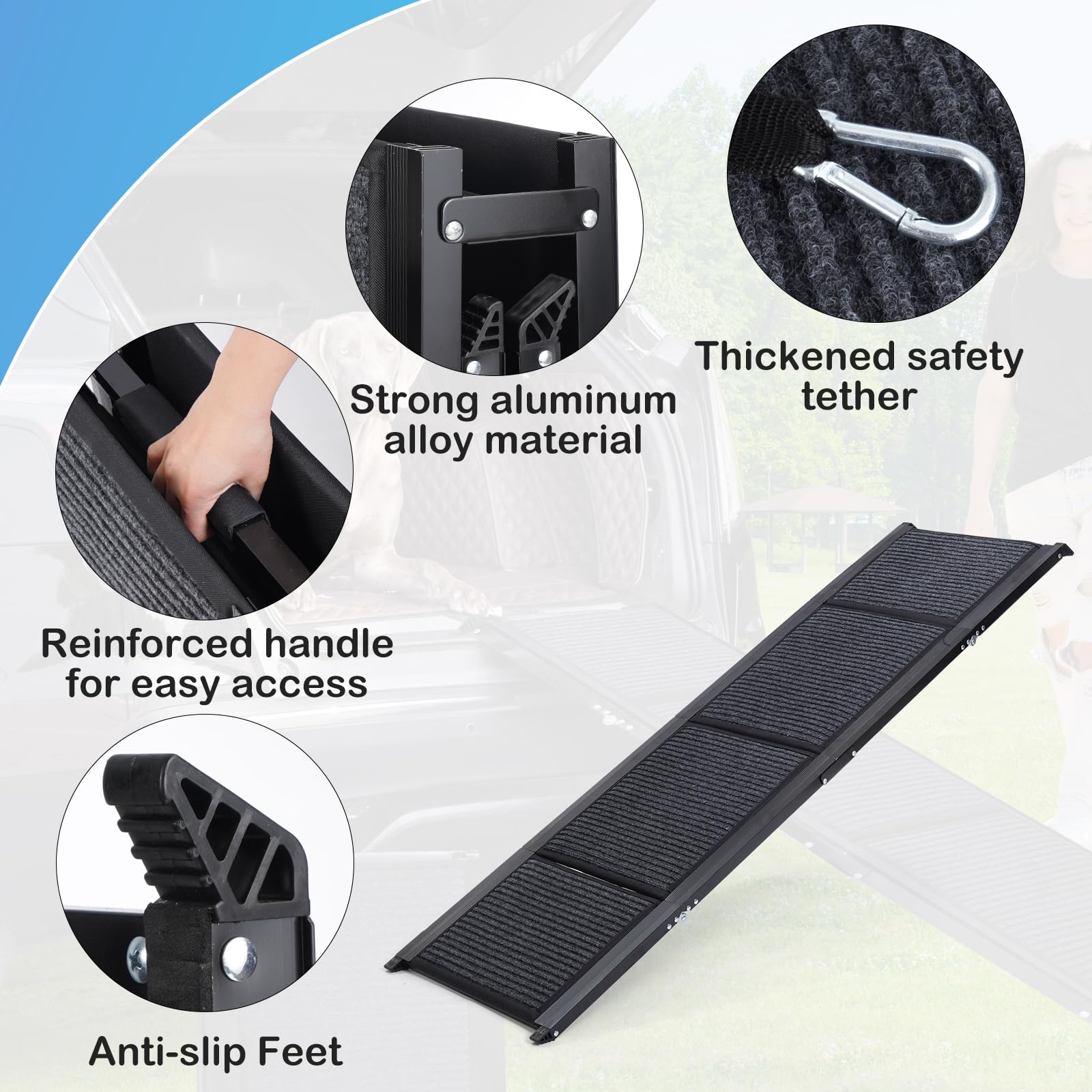 Uross Dog Ramp reinforced steel frame provides sturdy support up to 250 lb.