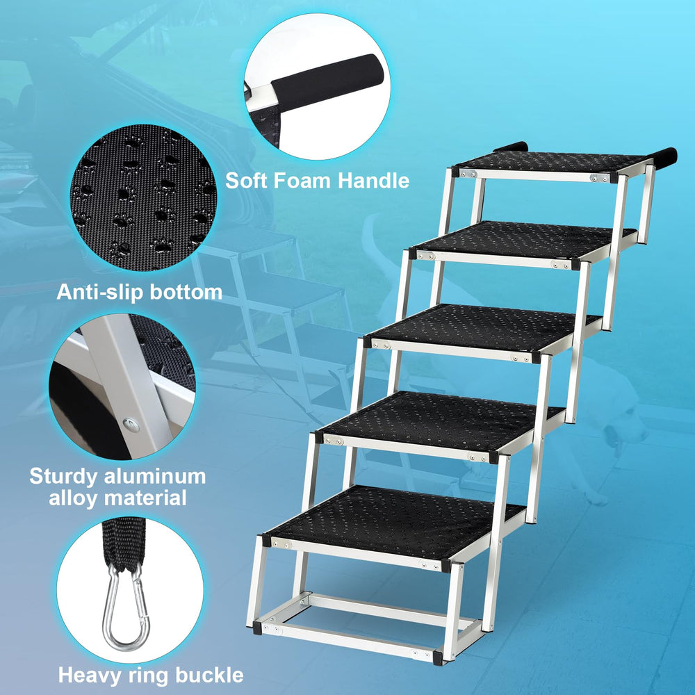 Uross Dog Stairs aluminum frame providing sturdy up to 200 lb support.