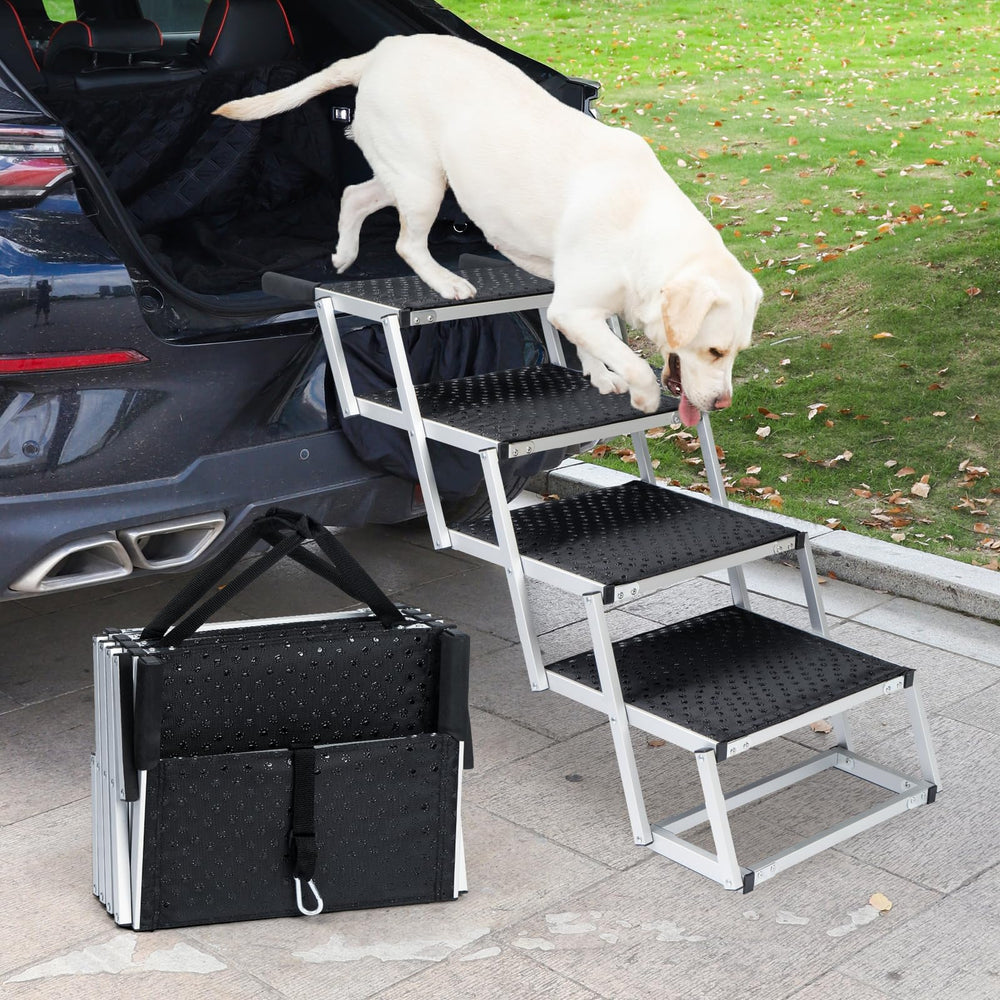 Uross Dog Stairs car-4-steps setup aids easy entry for dogs.