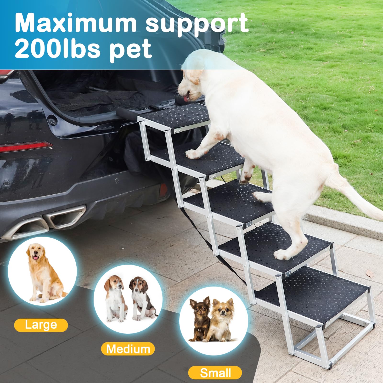 Uross Dog Stairs adjustable height for versatile vehicle compatibility.
