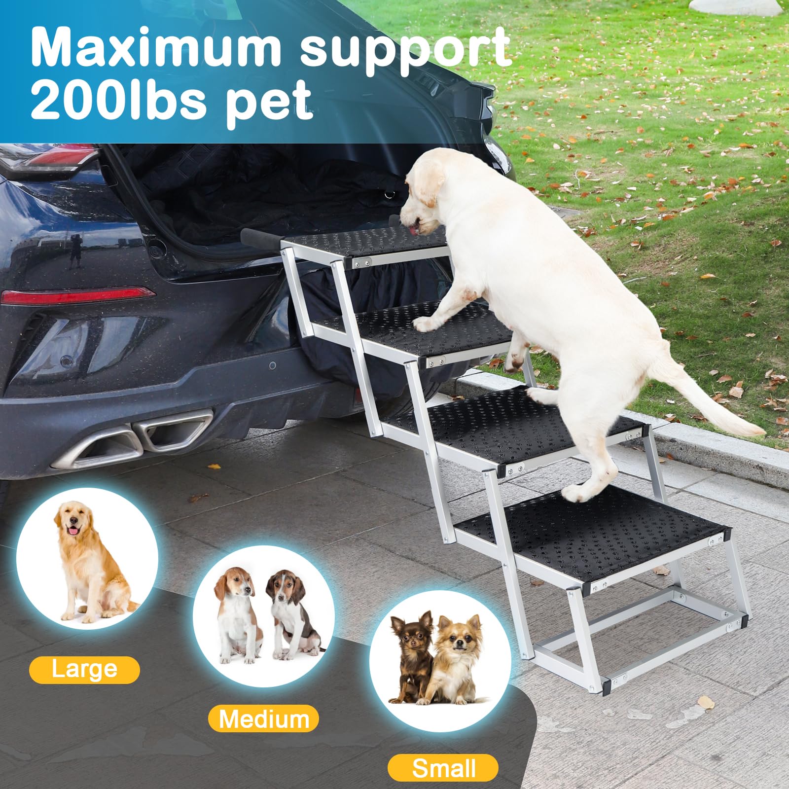 Uross Dog Stairs non-slip-bottom reduces slipping while pets ascend.