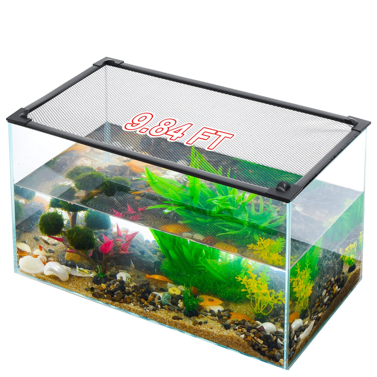 Uross fish tank lid shows adhesive-backed magnetic strip for quick secure installation.