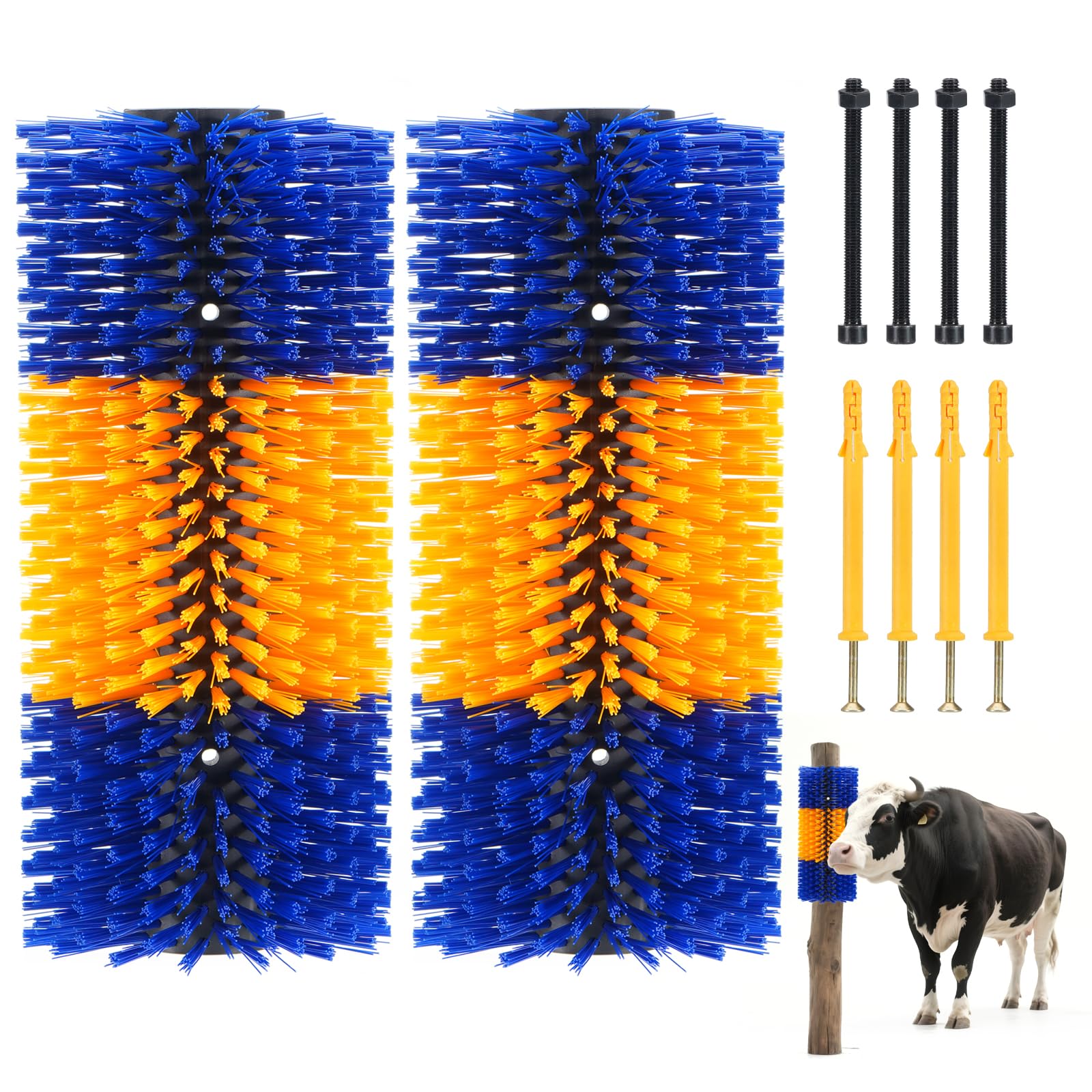 Uross livestock scratching brush assembly on fence showing sturdy mount