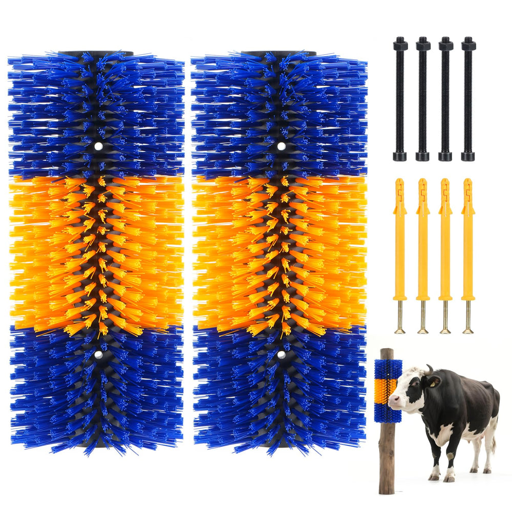 Uross livestock scratching brush assembly on fence showing sturdy mount