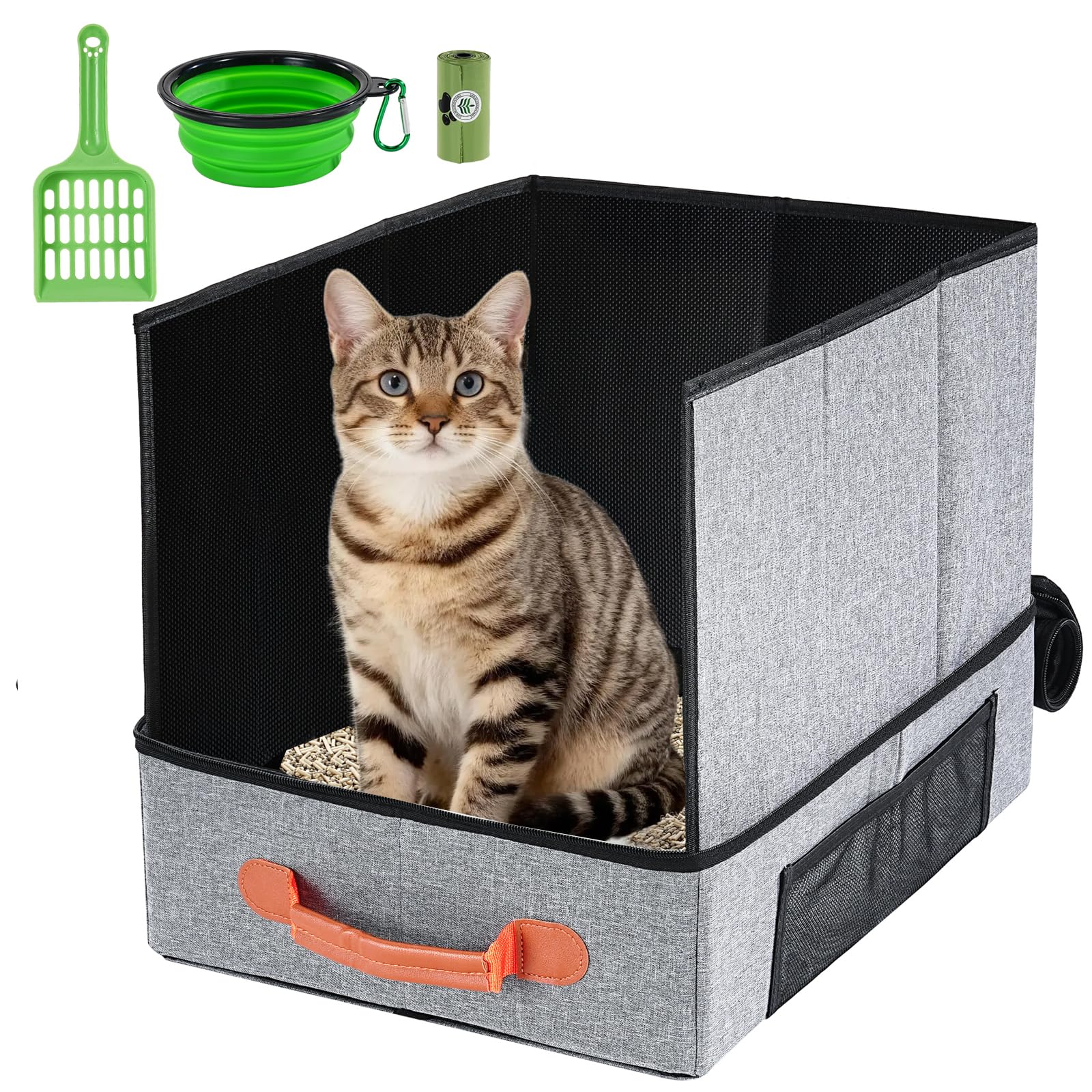 Uross Travel Litter Box folded for compact, portable travel use.