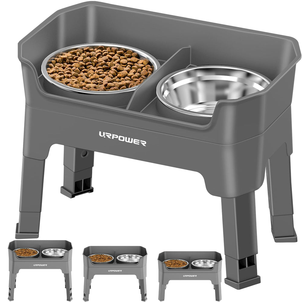 URPOWER 3-in-1 elevated dog bowls with adjustable height for growing dogs.