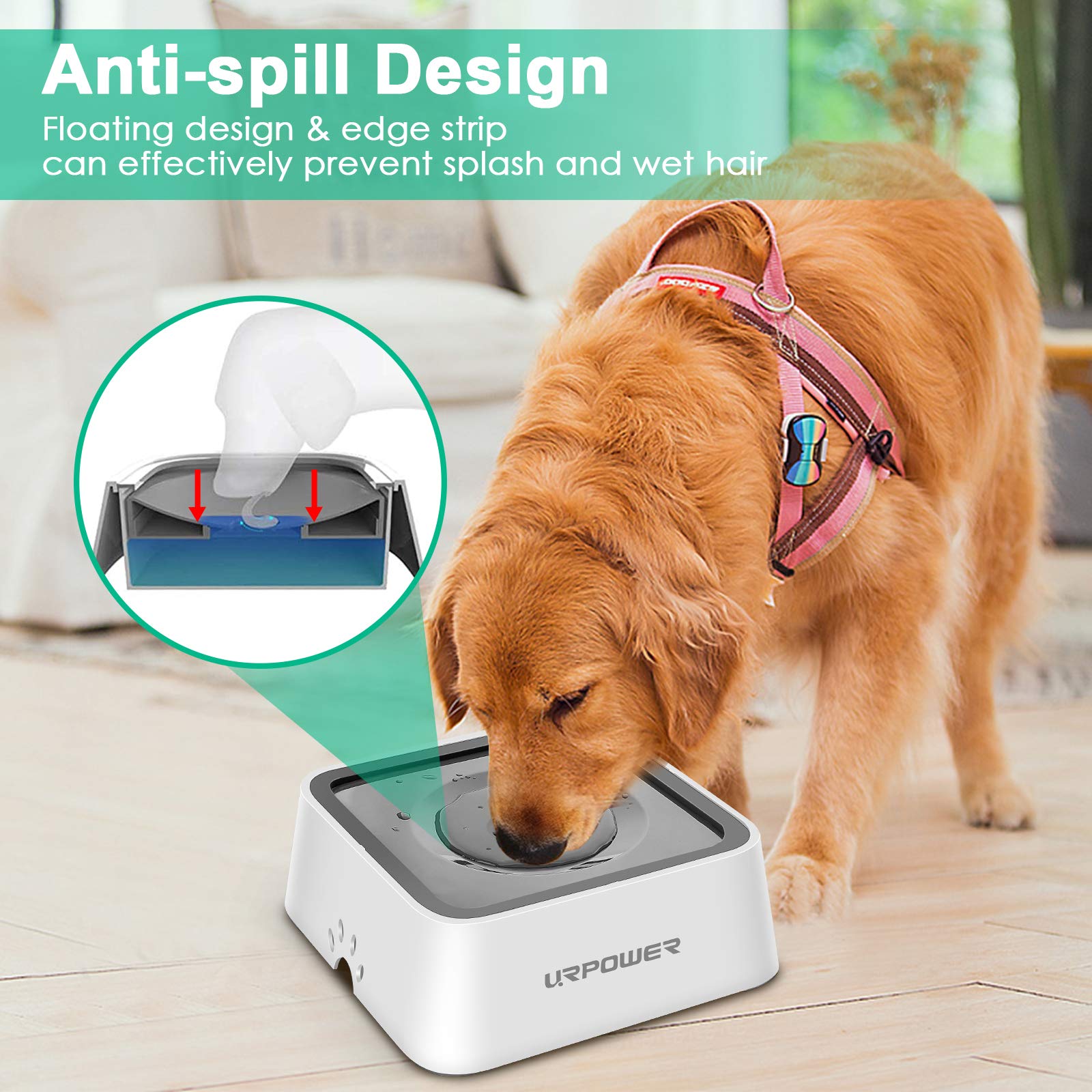 URPOWER 85oz capacity label highlights ample water for pets.