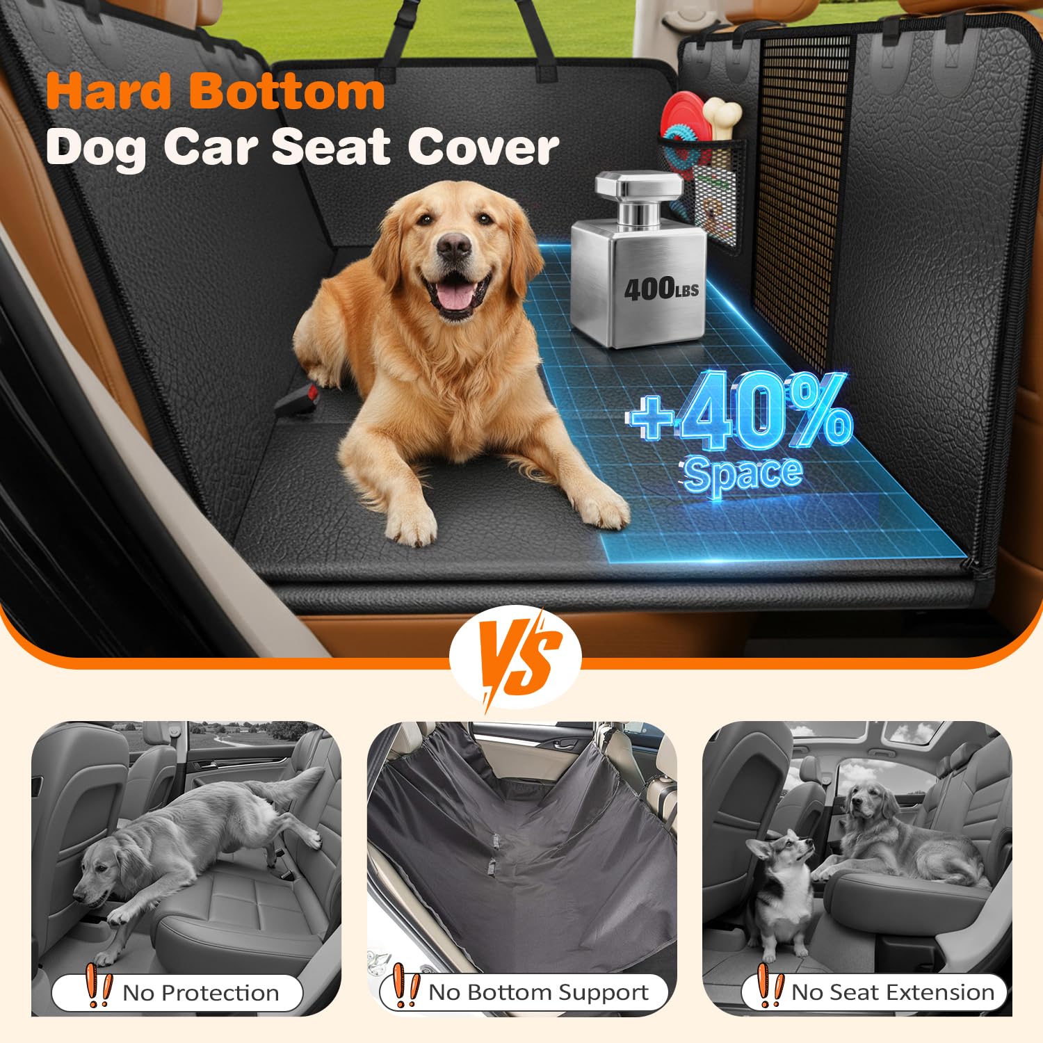 URPOWER dog car hammock with waterproof surface for easy cleanup after muddy adventures