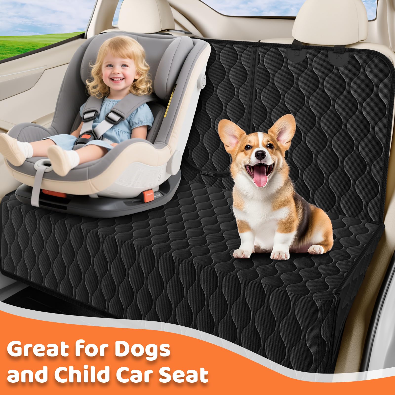 URPOWER dog car seat cover non-slip back keeps dogs secure during drives.