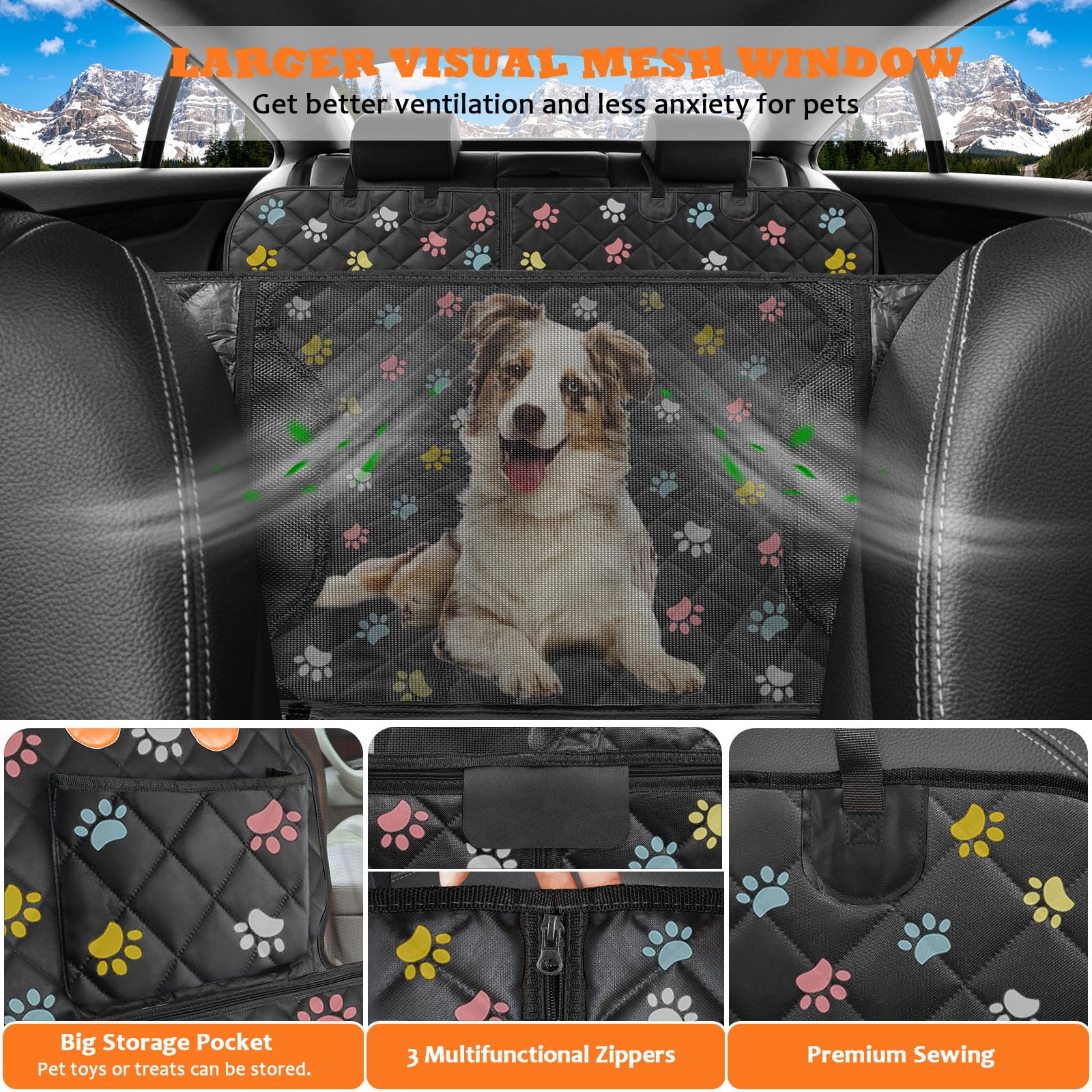 URPOWER dog car seat cover features non-slip backing and anchors to stay in place