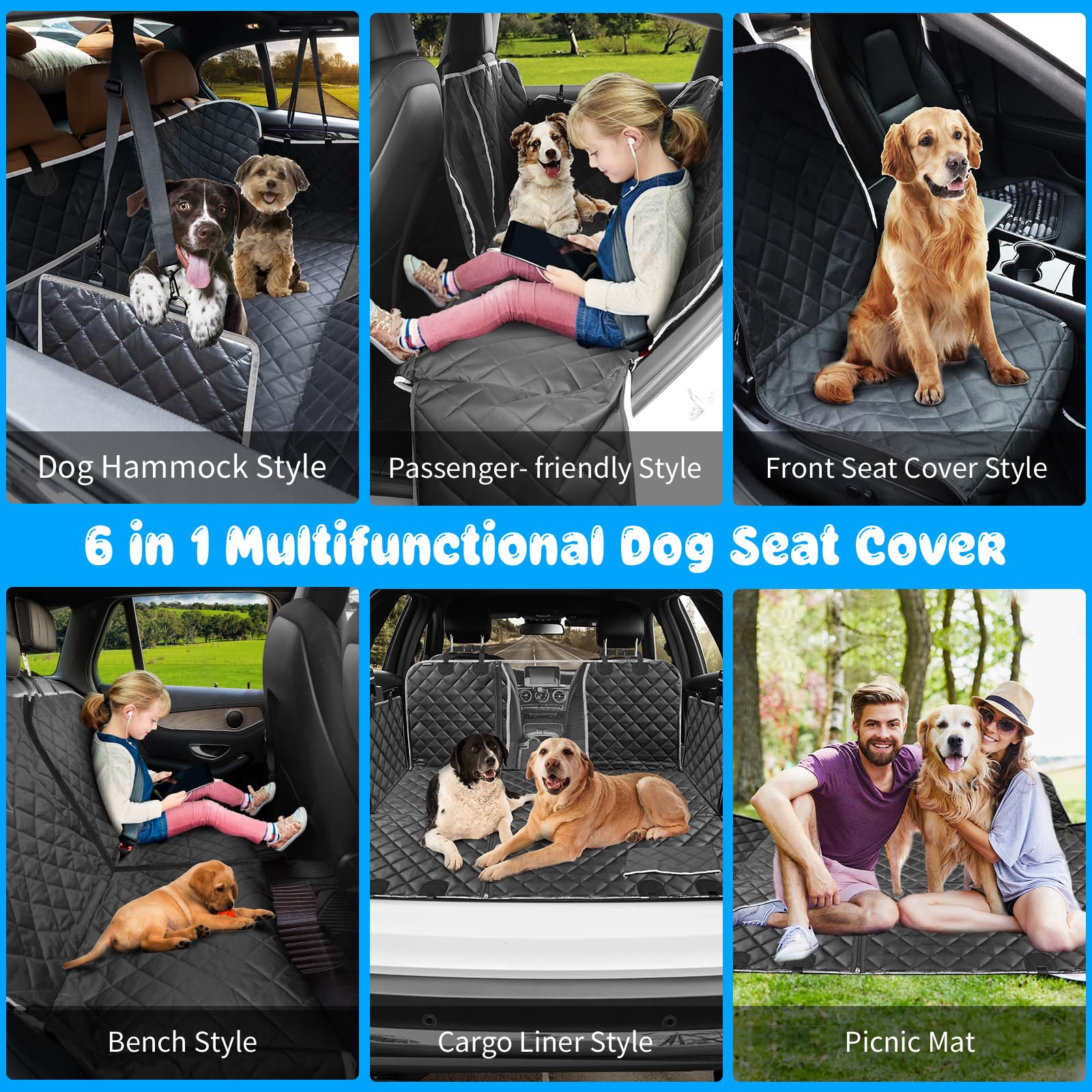 URPOWER dog car seat cover side flaps shield doors and prevent falls during trips.