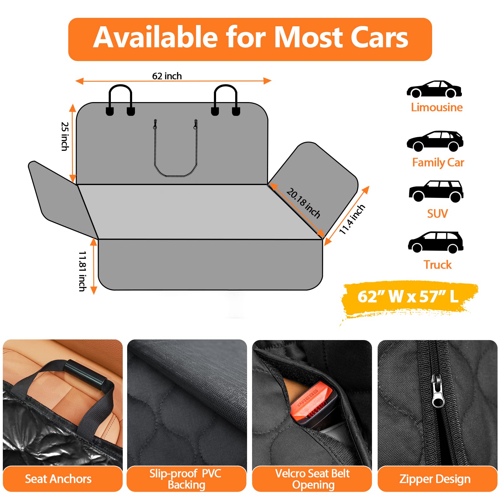 URPOWER dog car seat cover secured with straps and anchors for safety.