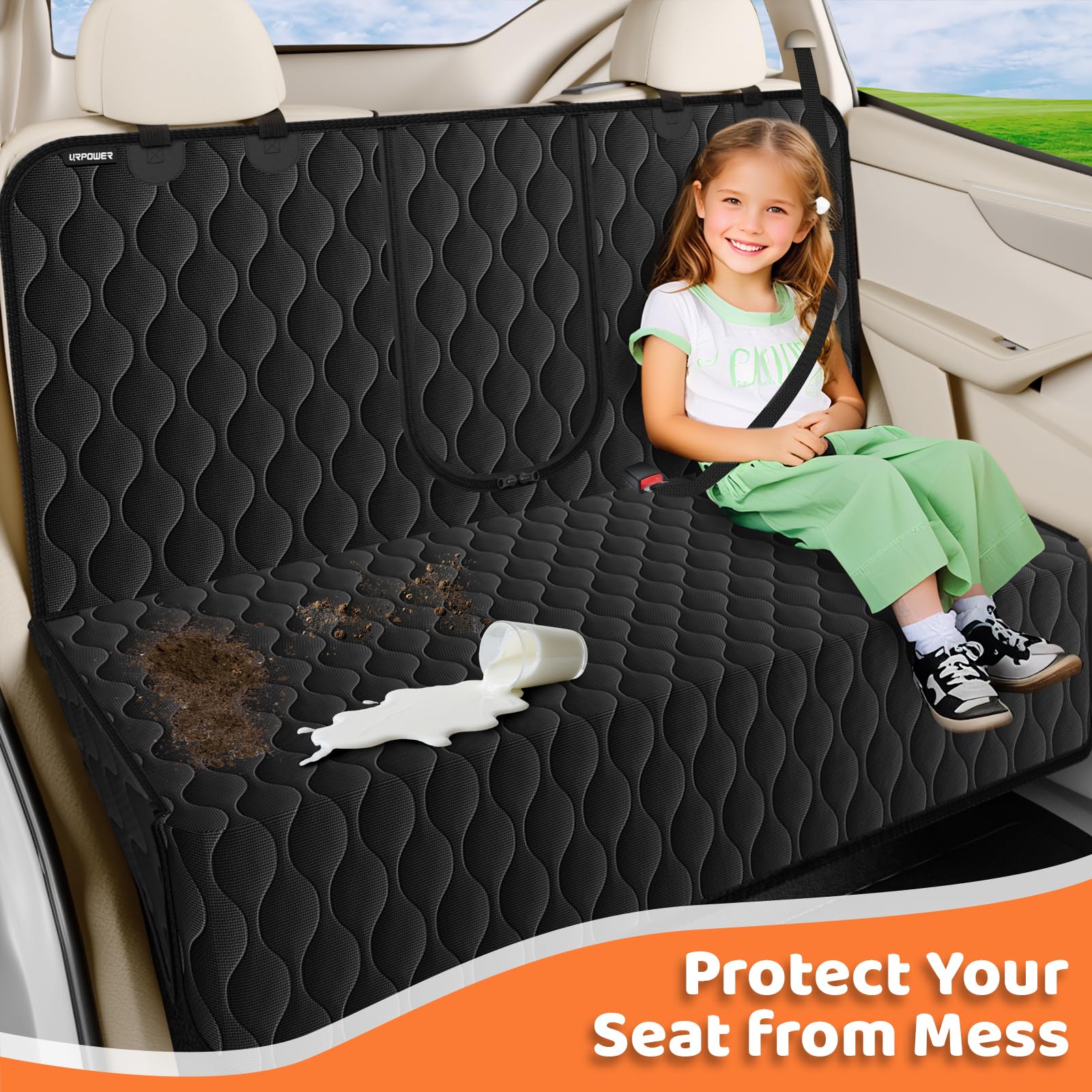 URPOWER dog car seat cover velcro openings enable easy child-seat access.