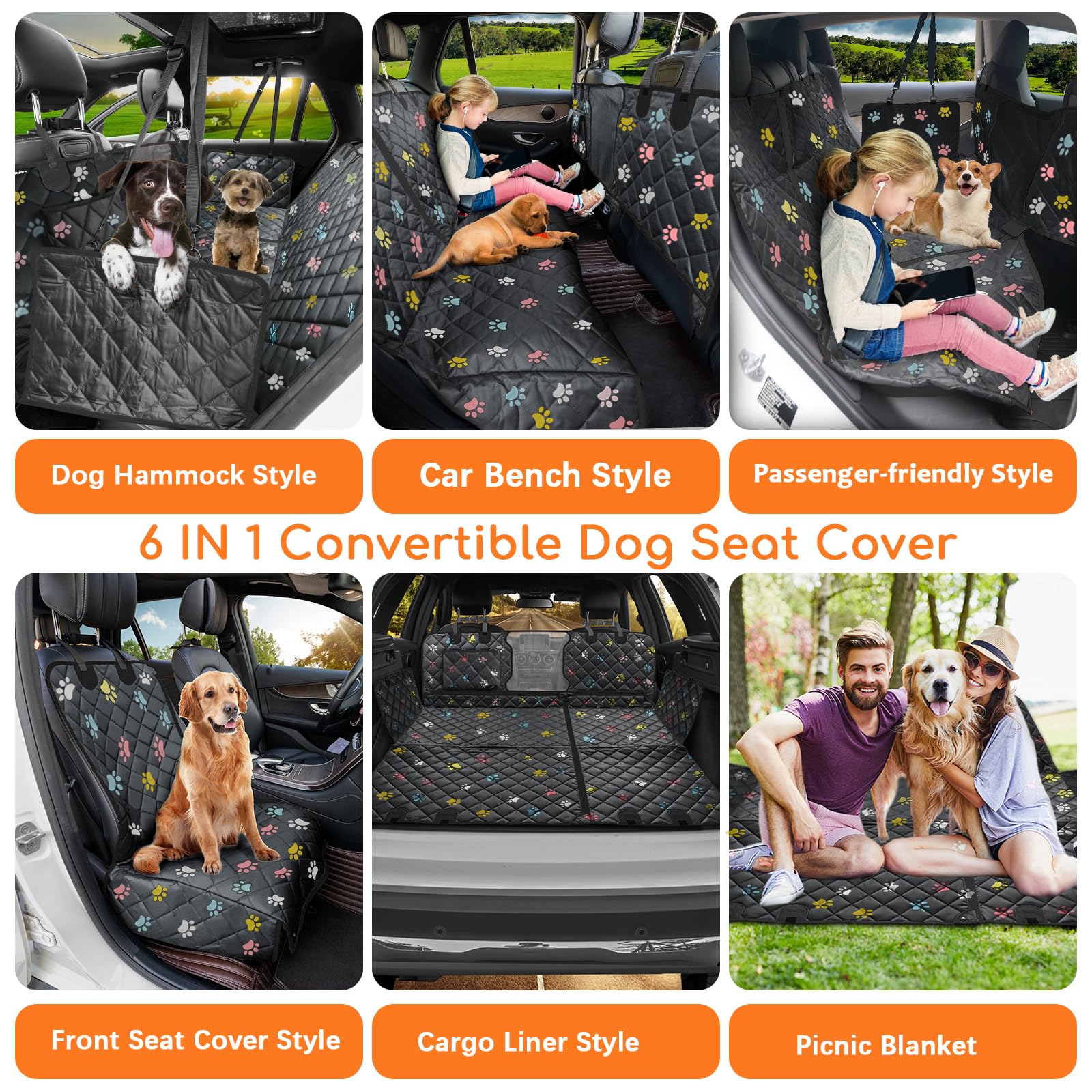 URPOWER dog car seat cover waterproof 600D Oxford keeps seats clean from spills and mud