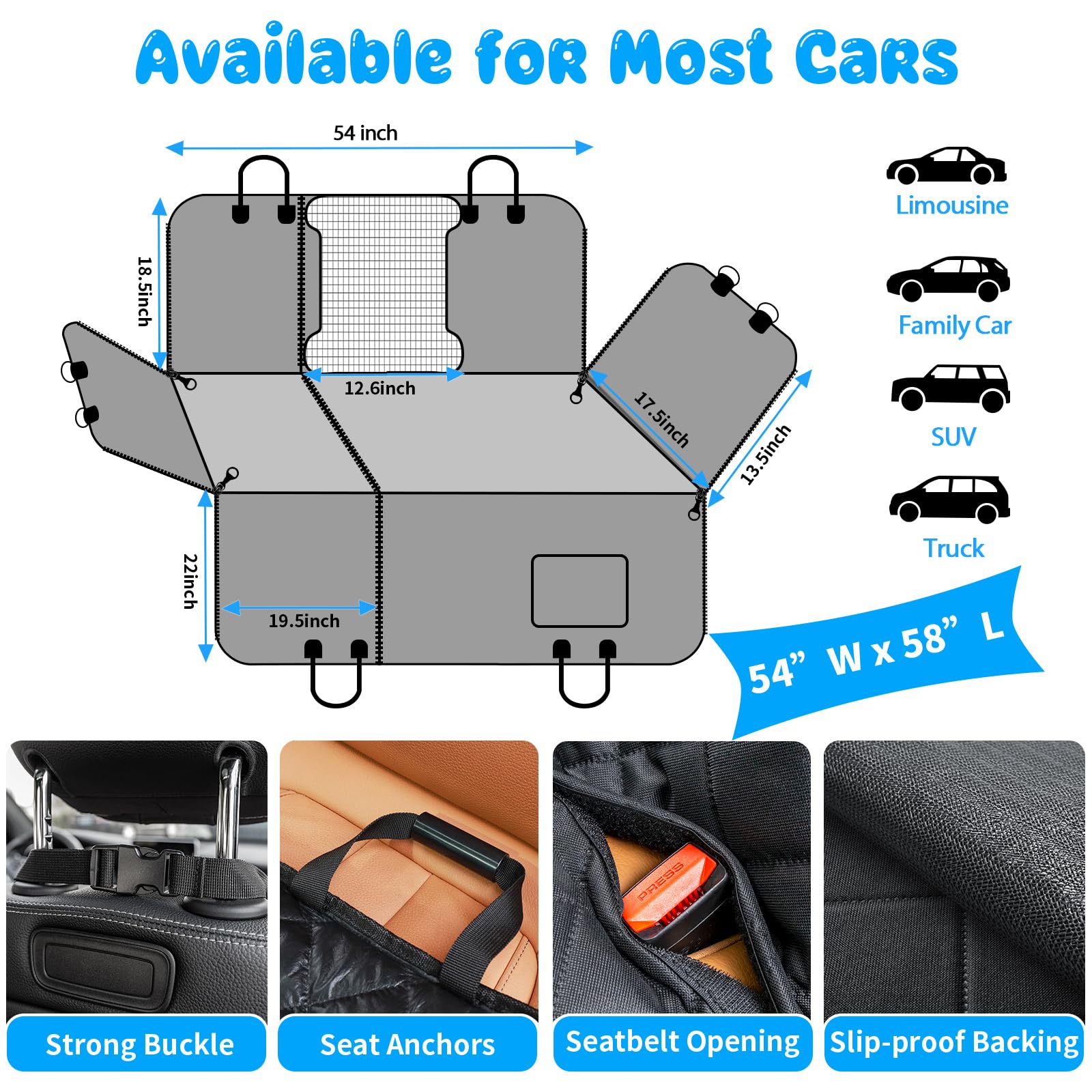 URPOWER dog car seat cover waterproof Oxford guards against spills and dirt.