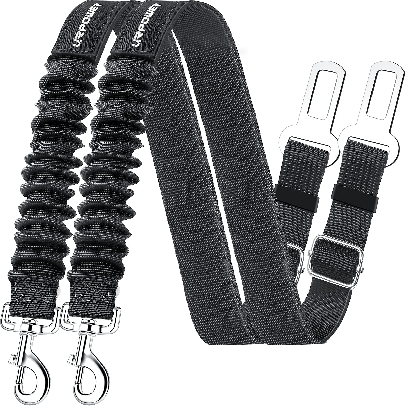 URPOWER dog seat belt clip and swivel for secure in-car restraint.