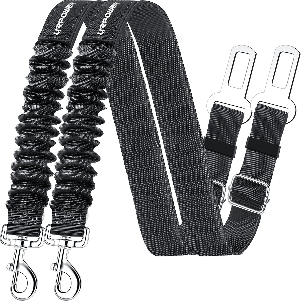 URPOWER dog seat belt clip and swivel for secure in-car restraint.