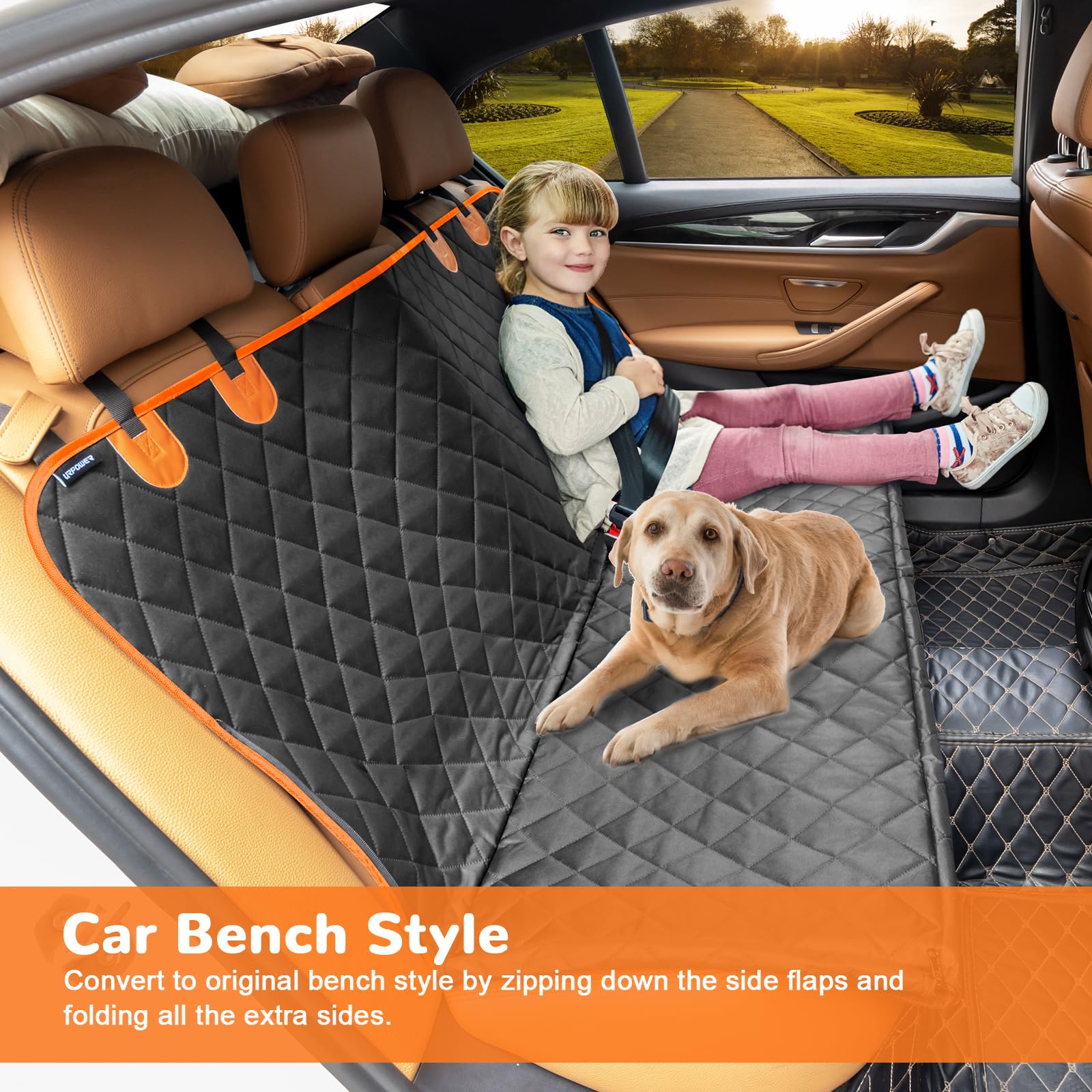 URPOWER seat cover with nonslip backing and anchors keeps dogs secure during braking.