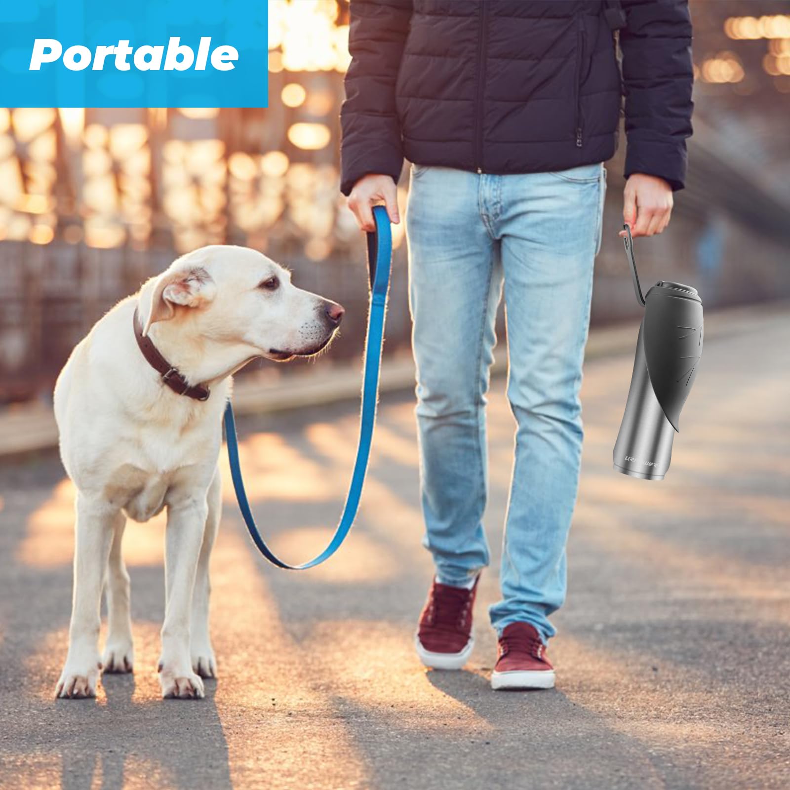 URPOWER dog water bottle 27oz in use during hiking shows portability
