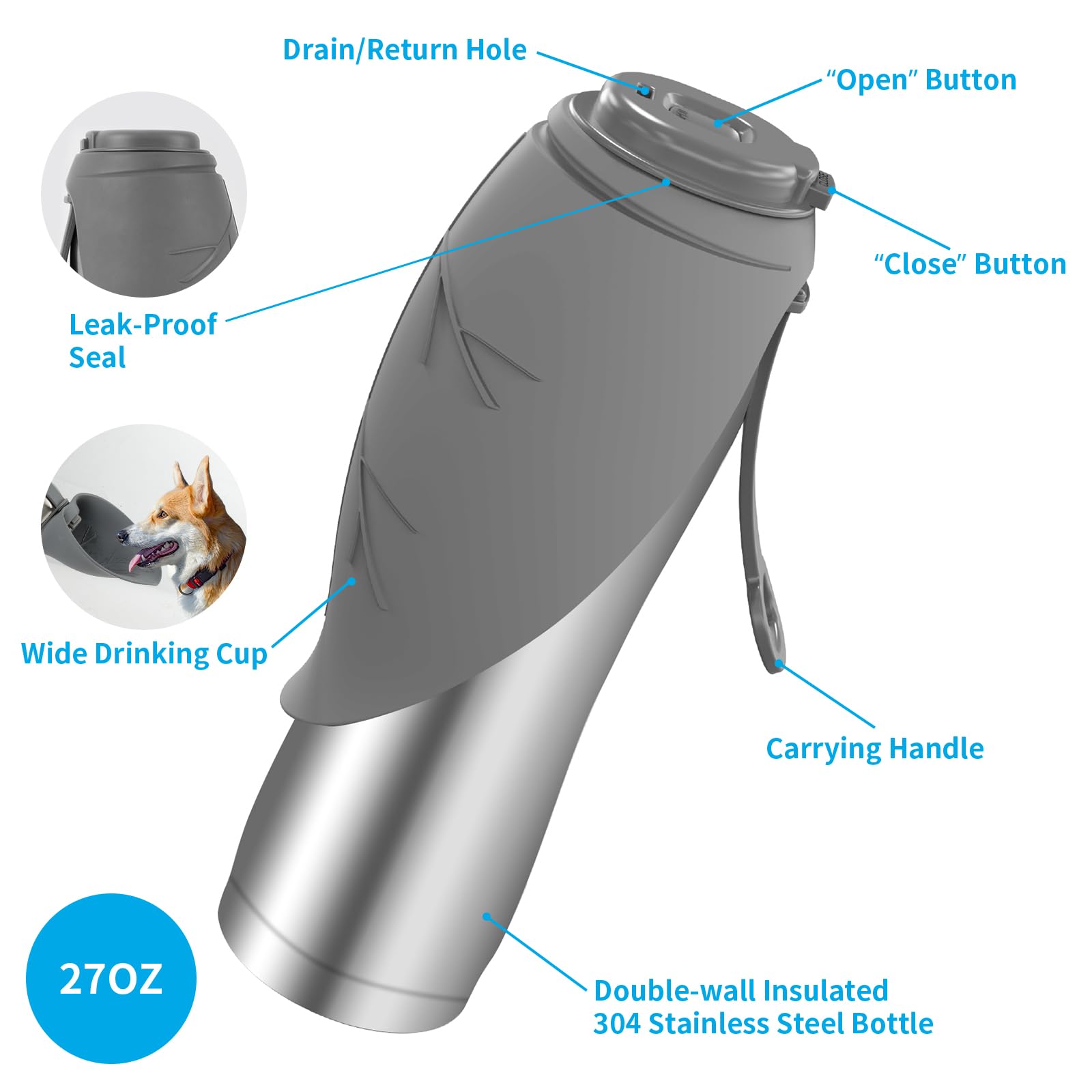 URPOWER dog water bottle 27oz temperature retention test shows lasting cool or warm water