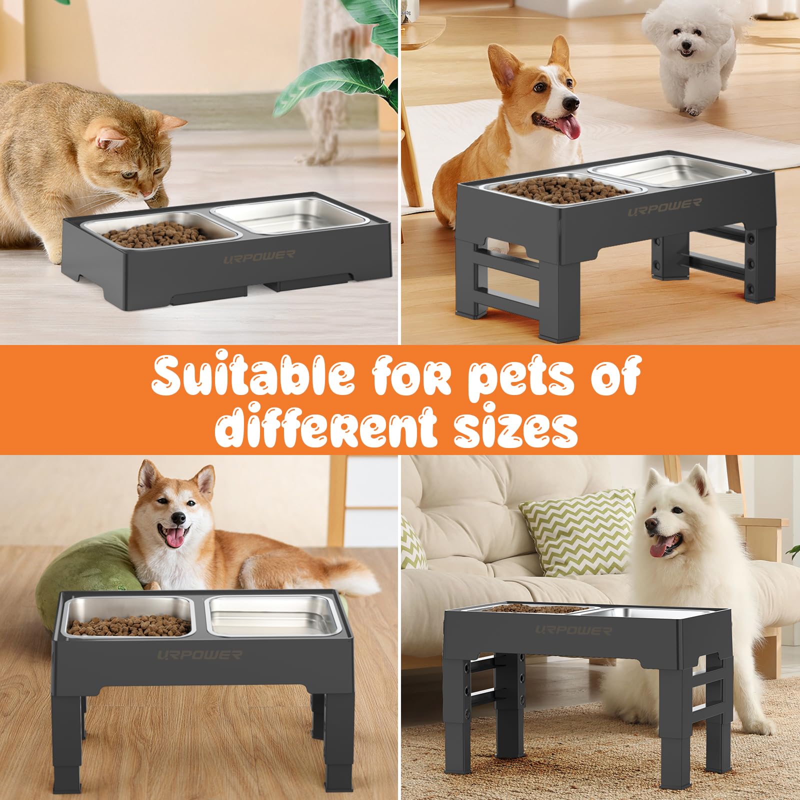 URPOWER raised bowls enabling comfortable, ergonomic feeding for pets during meals.