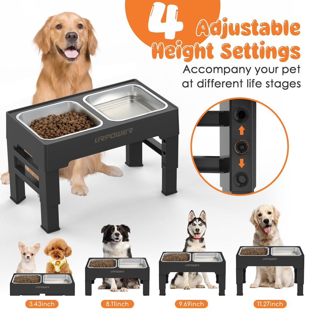 URPOWER height settings show four options for growing dogs' comfort.