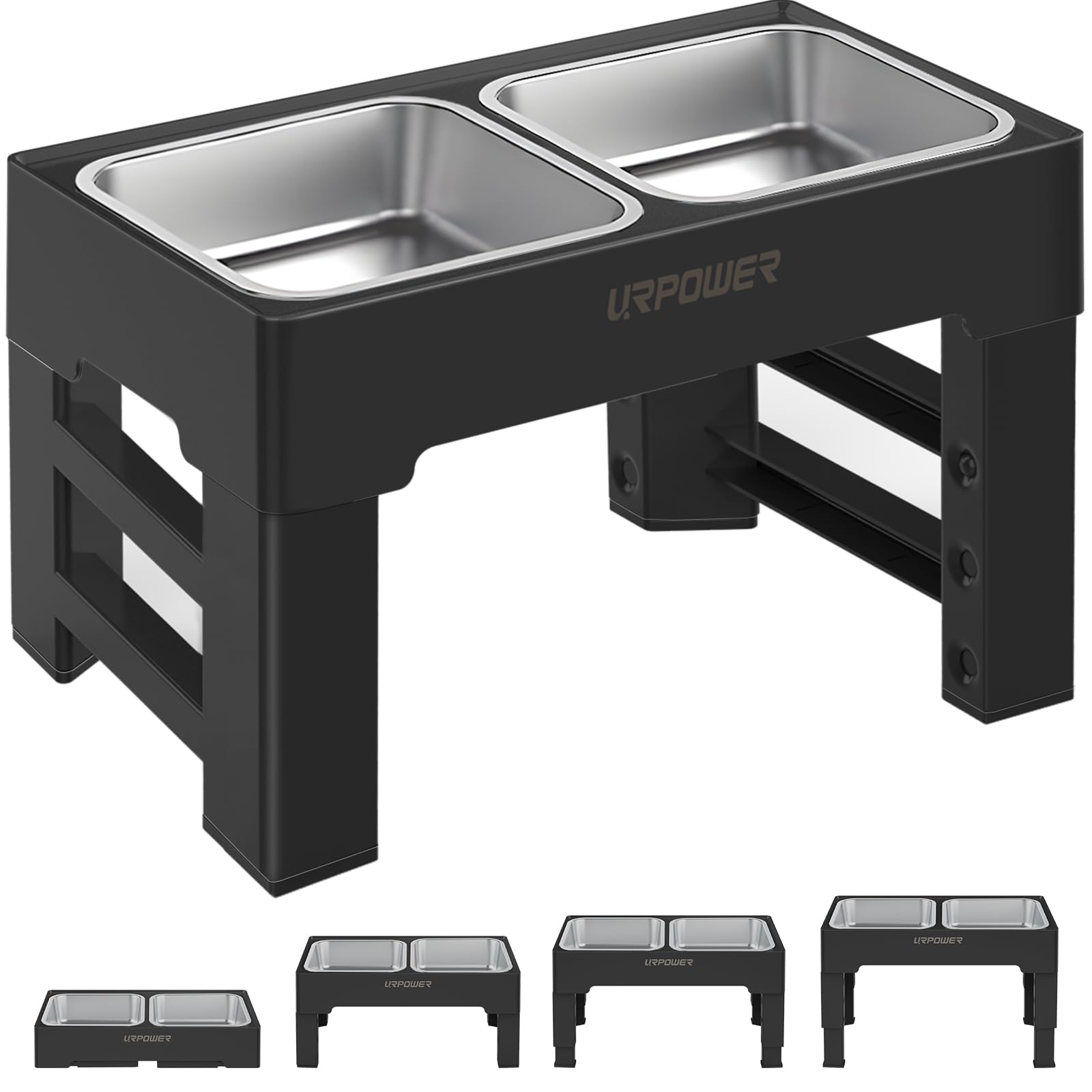 URPOWER elevated dog bowls stand assembled for stable feeding at any height.