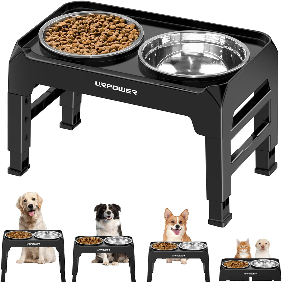 URPOWER elevated dog bowls stand assembled showing adjustable height for growing dogs.