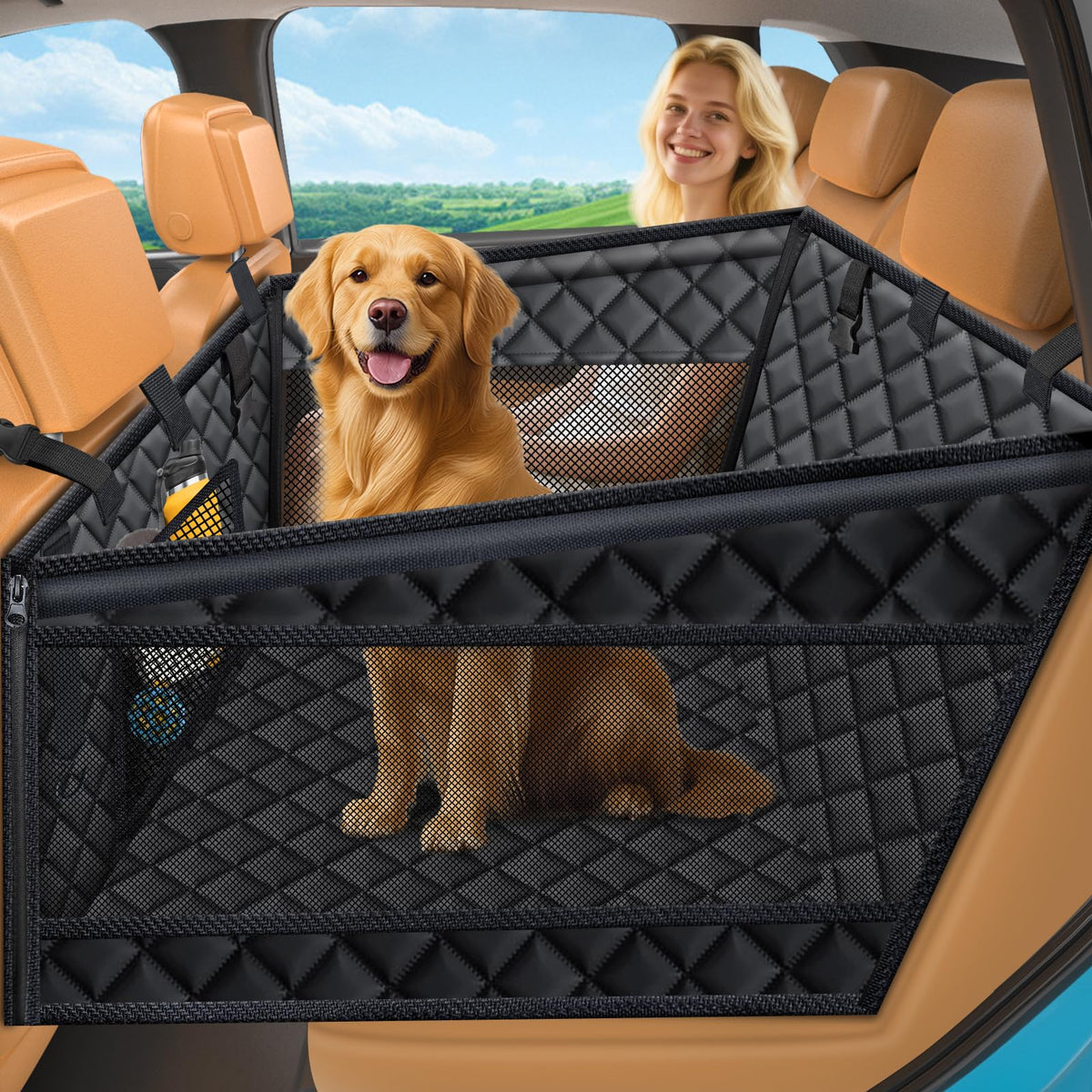 URPOWER hard bottom dog car seat front view shows expanded space for large dogs