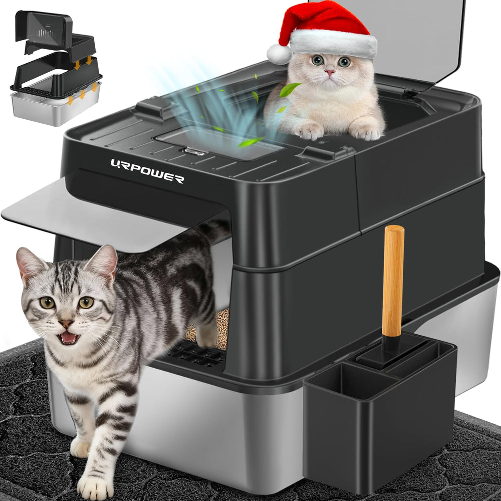 URPOWER litter box with 110° flip-top lid for easier scooping and hygiene