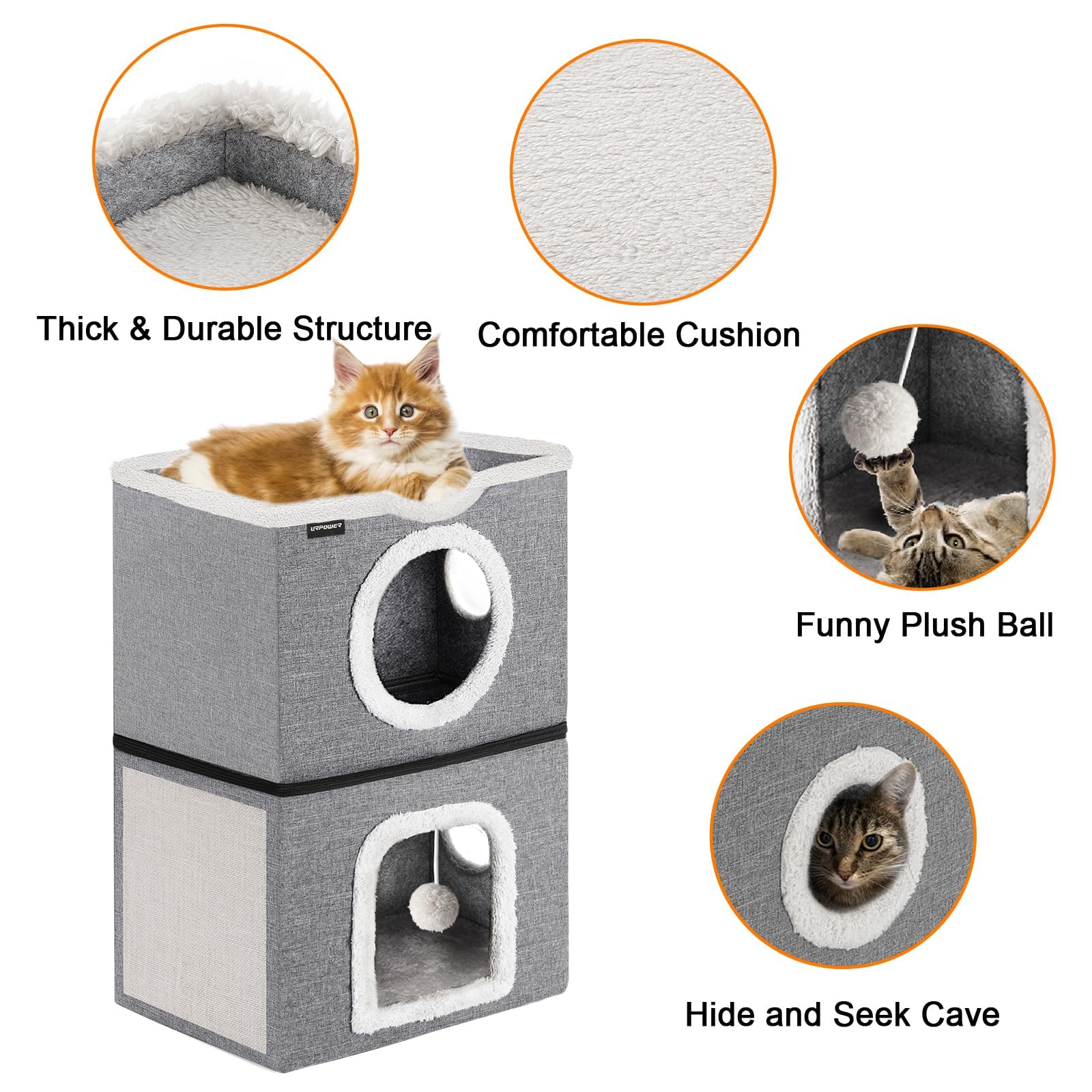 URPOWER multi-level peekaboo cave gives cats height and visibility for observation.