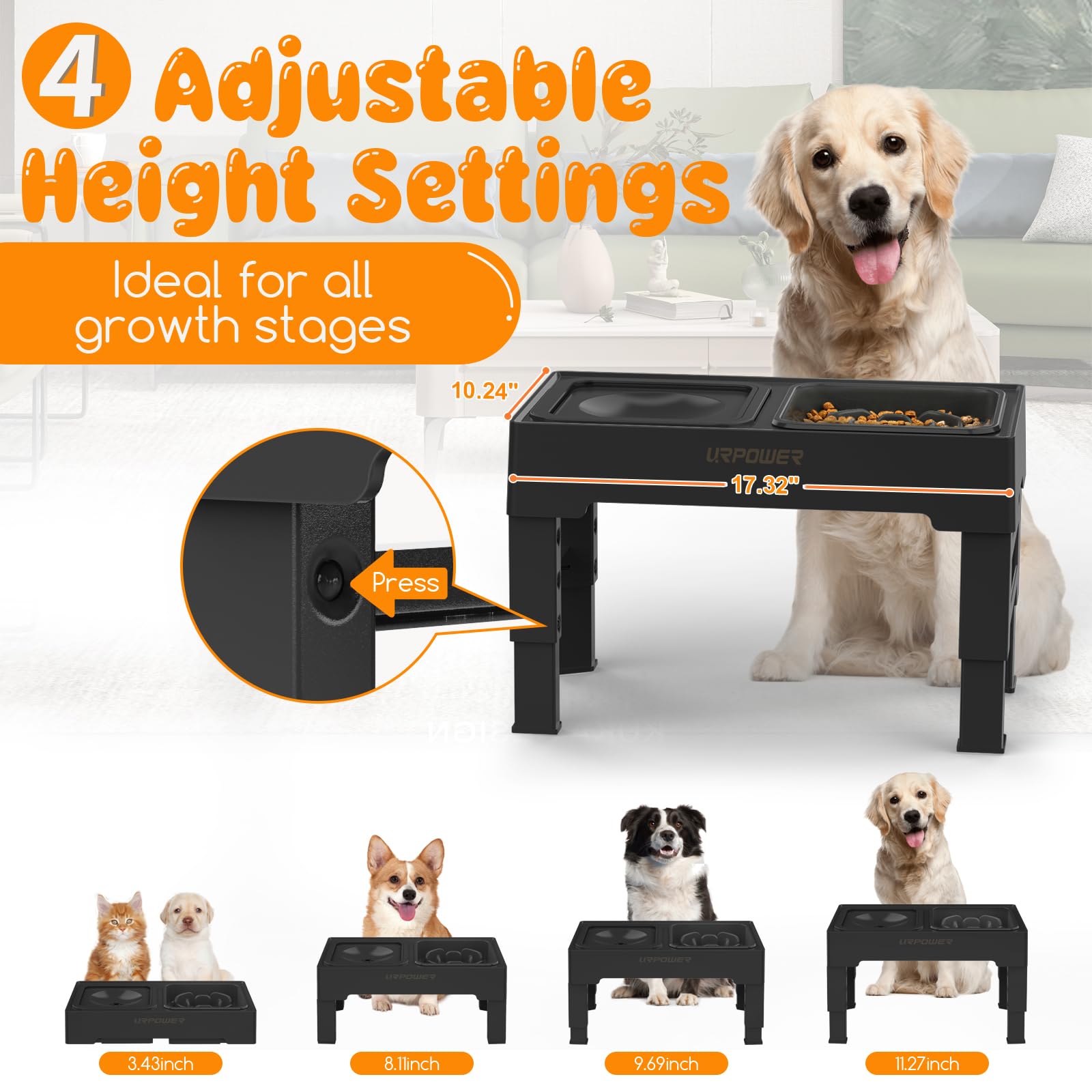 URPOWER no-spill water bowl with floating disk slows drinking and keeps fur dry