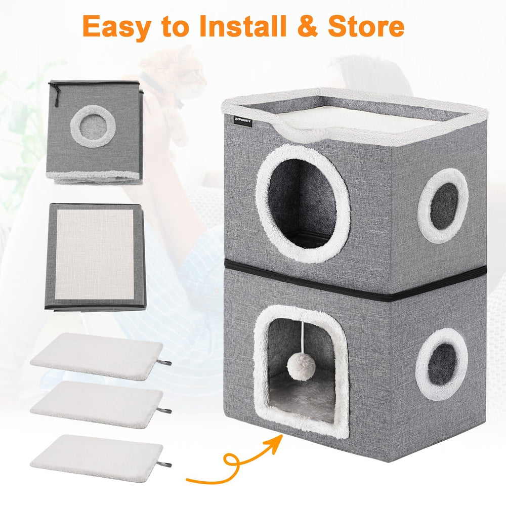 URPOWER spacious covered bed shows dimensions for multi-cat or kitten use.