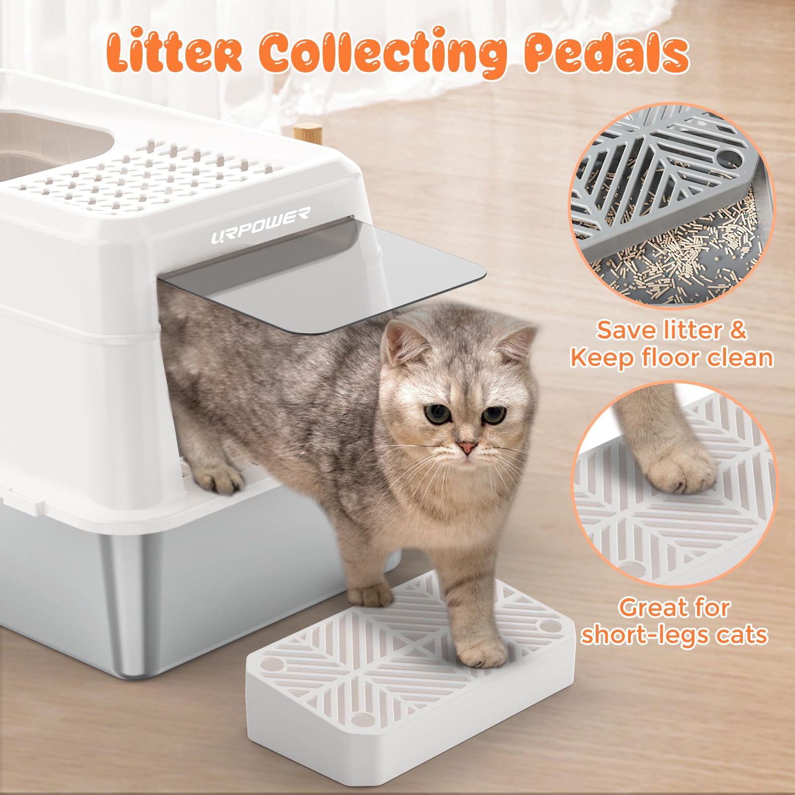 URPOWER stainless steel litter box extra-large dimensions for big cats