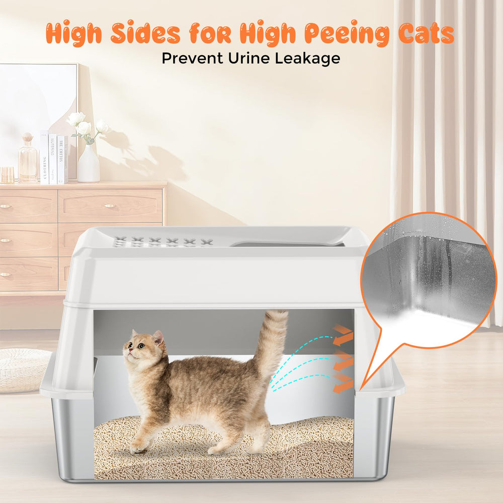 URPOWER stainless-steel litter box front-entry reduces litter tracking