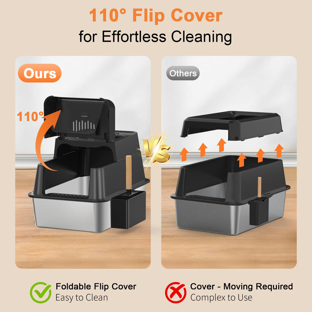 URPOWER stainless steel litter box with non-stick surface for easy cleaning