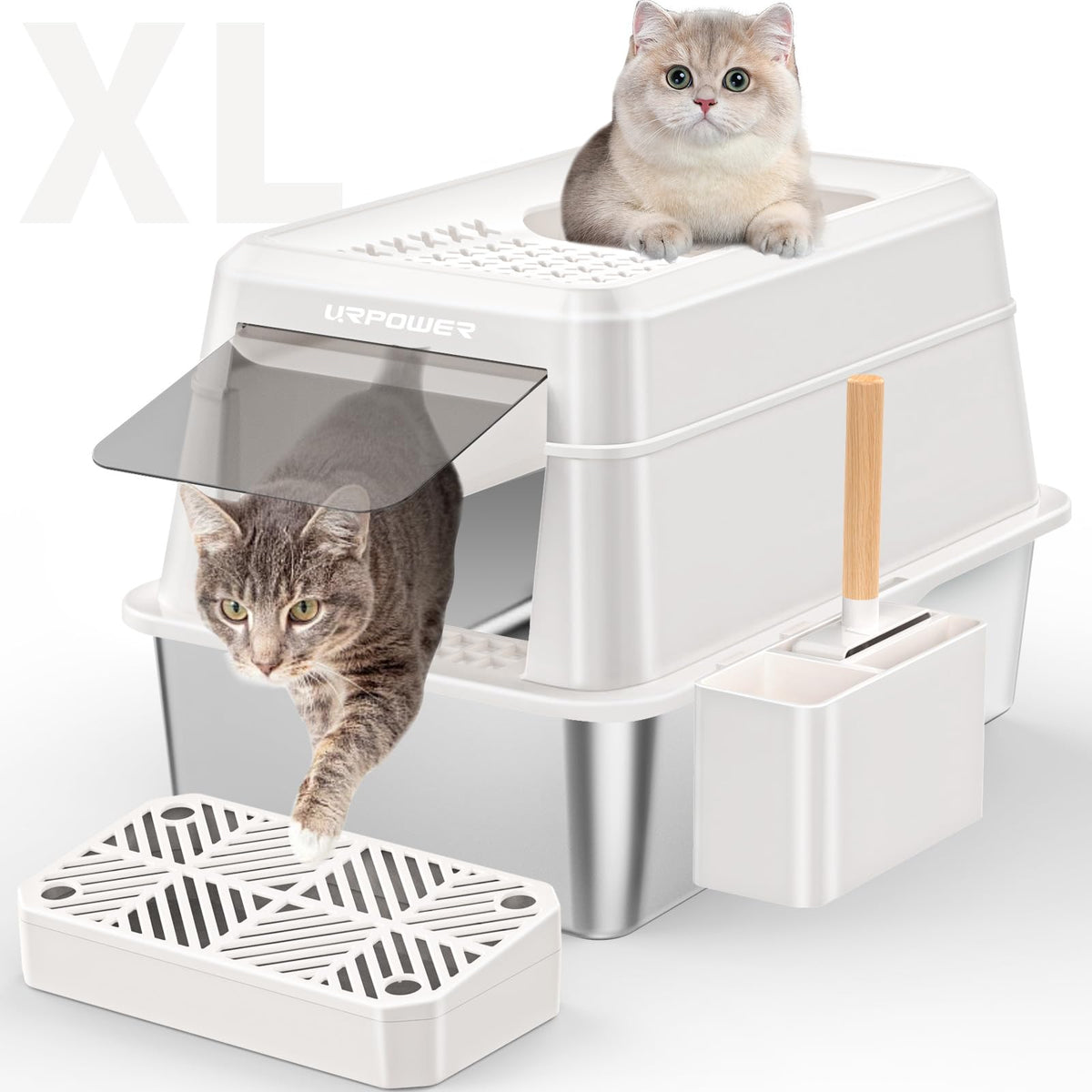 URPOWER stainless-steel litter box top-entry for easy cleaning
