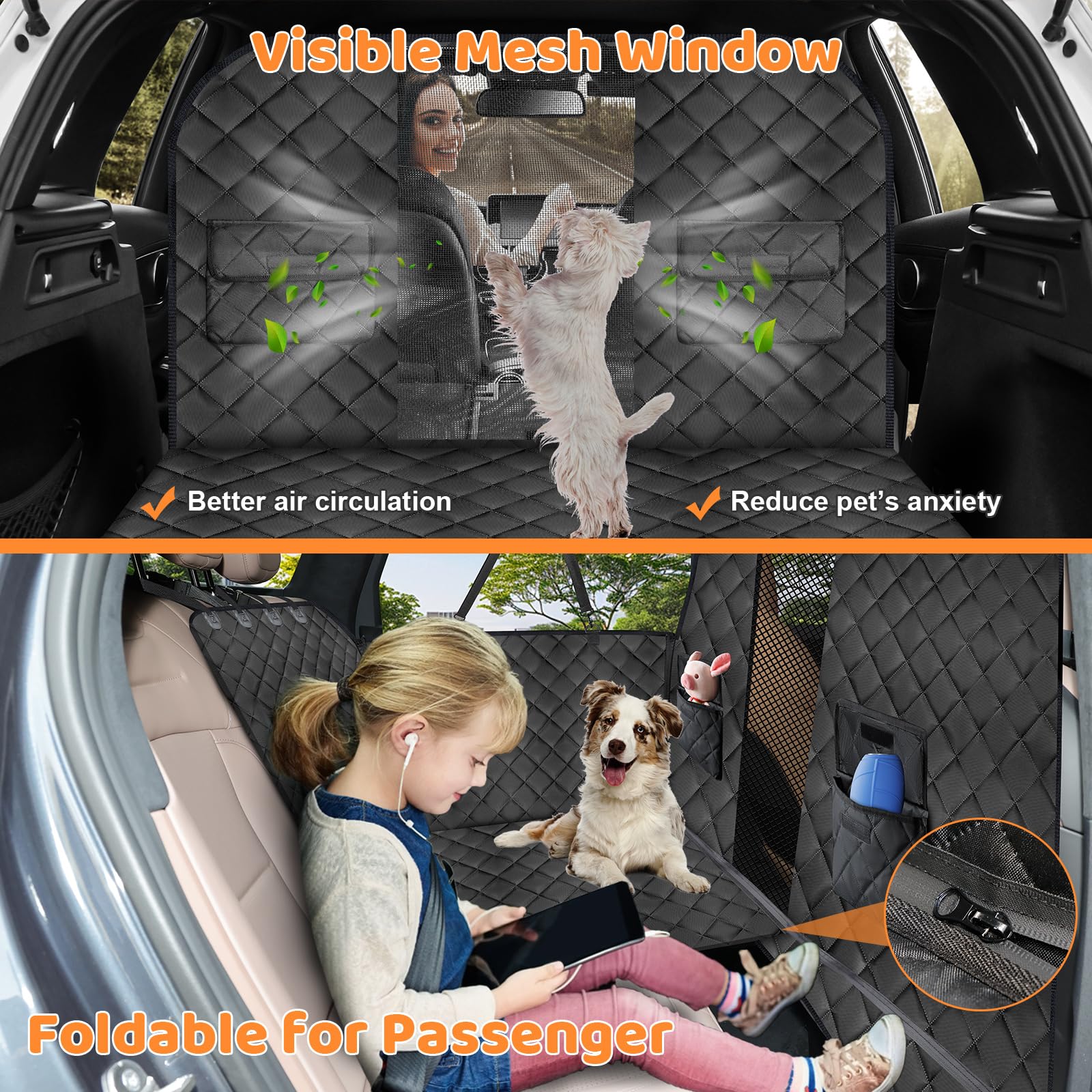 URPOWER waterproof dog hammock with side flap protects car interior from mud and hair