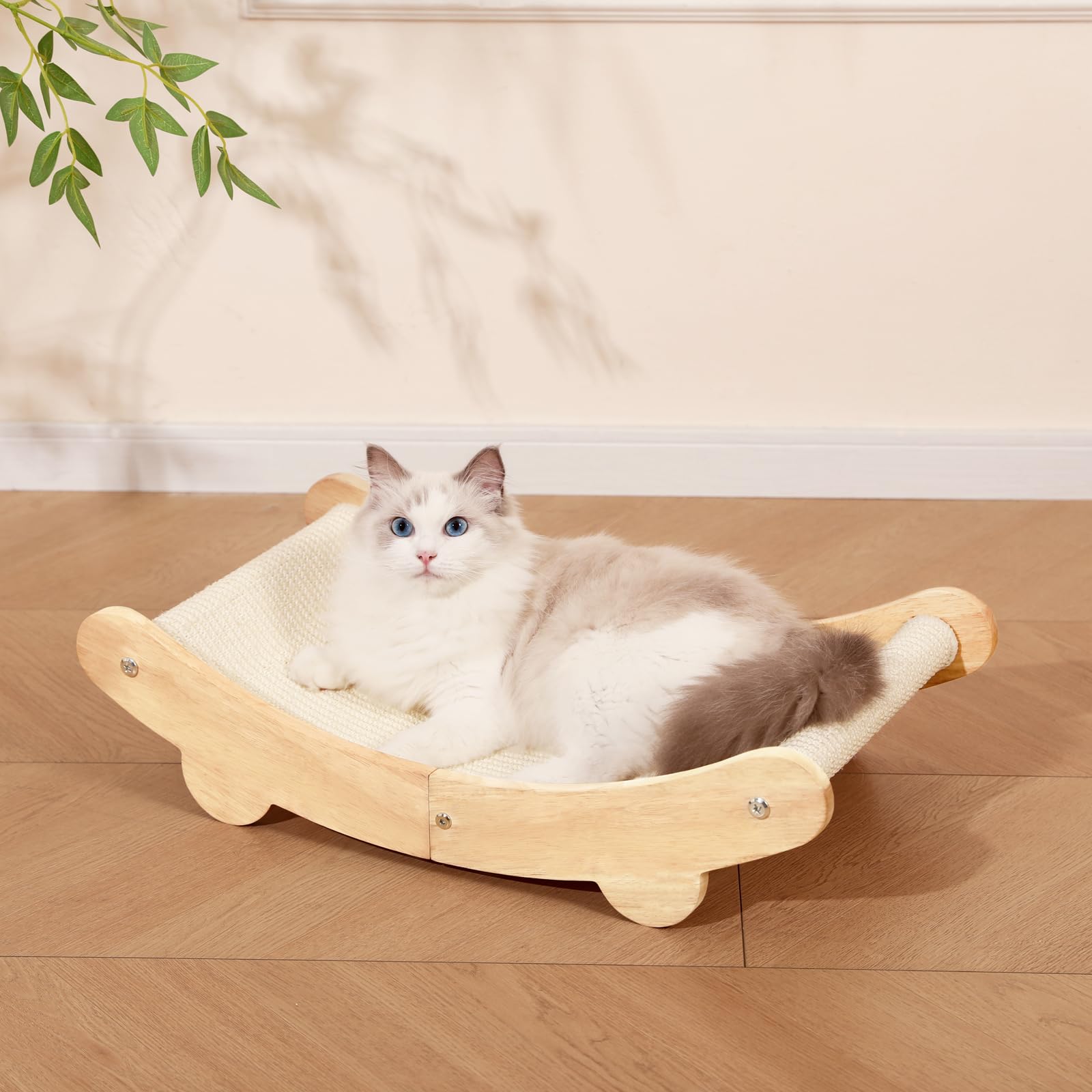 UrsLckyme sisal cat scratcher bed with solid wood frame for durable scratching and lounging.