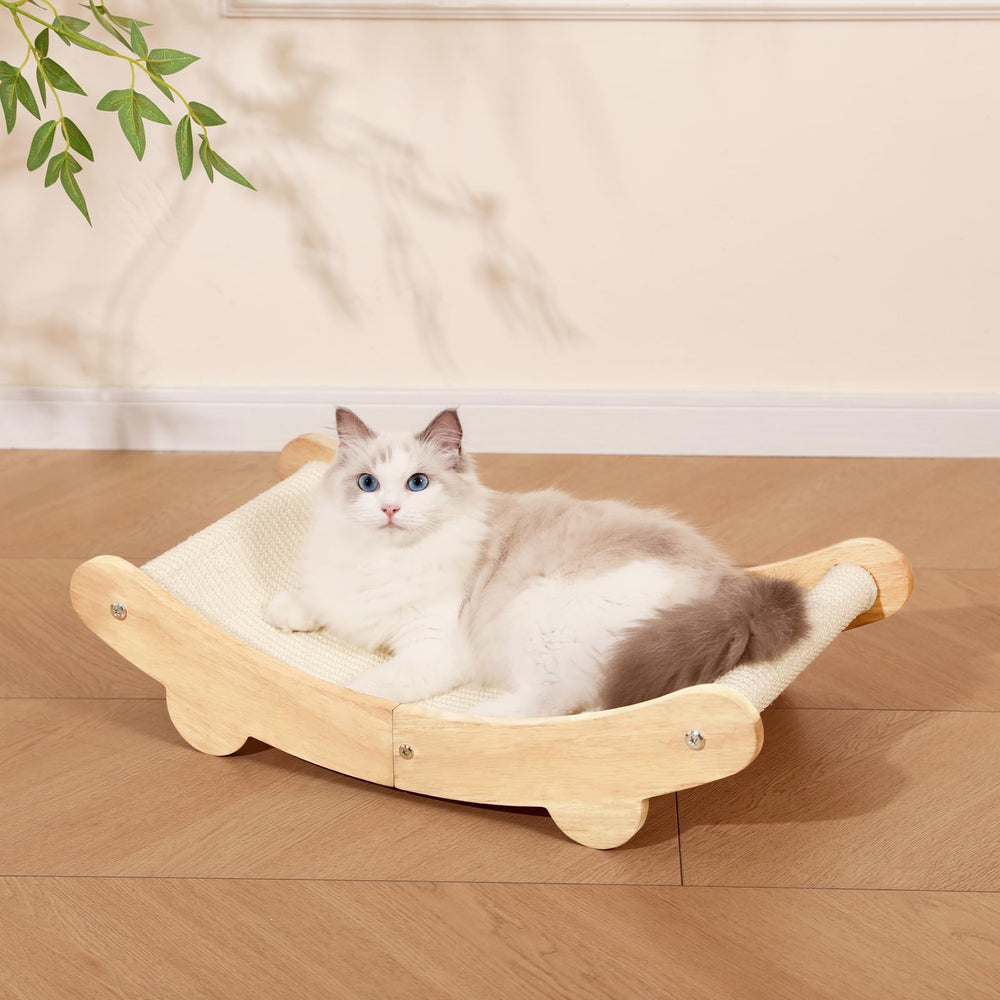 UrsLckyme sisal cat scratcher bed with solid wood frame for durable scratching and lounging.