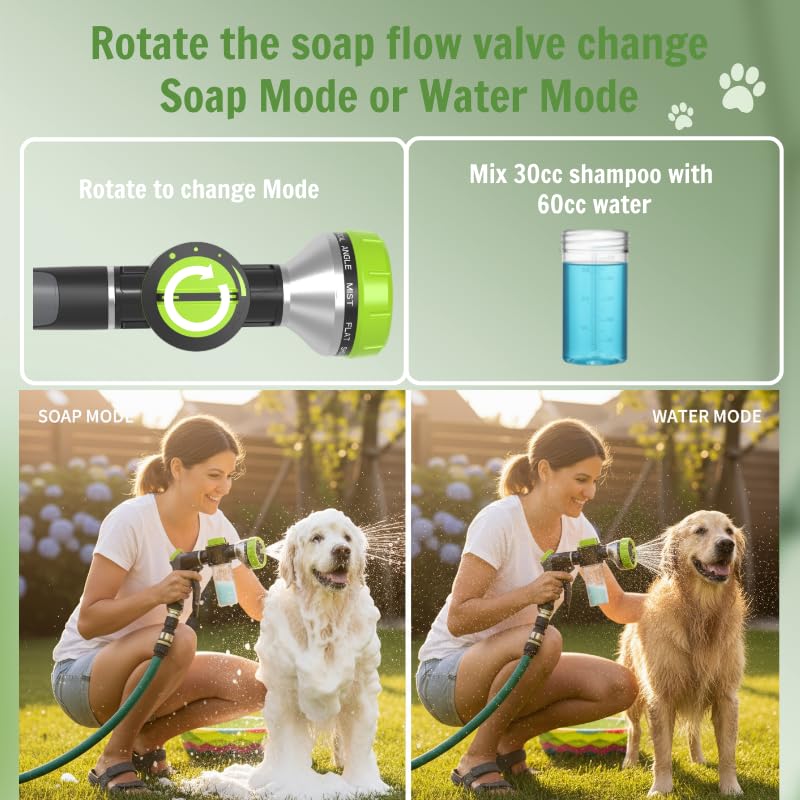 Urstand dog-washing-hose-attachment being used for garden-watering and patio-cleaning.