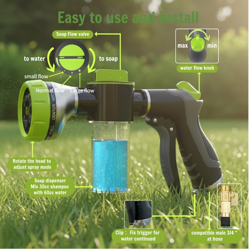 Urstand dog-washing-hose-attachment attached to ¾-inch hose installation-ready.