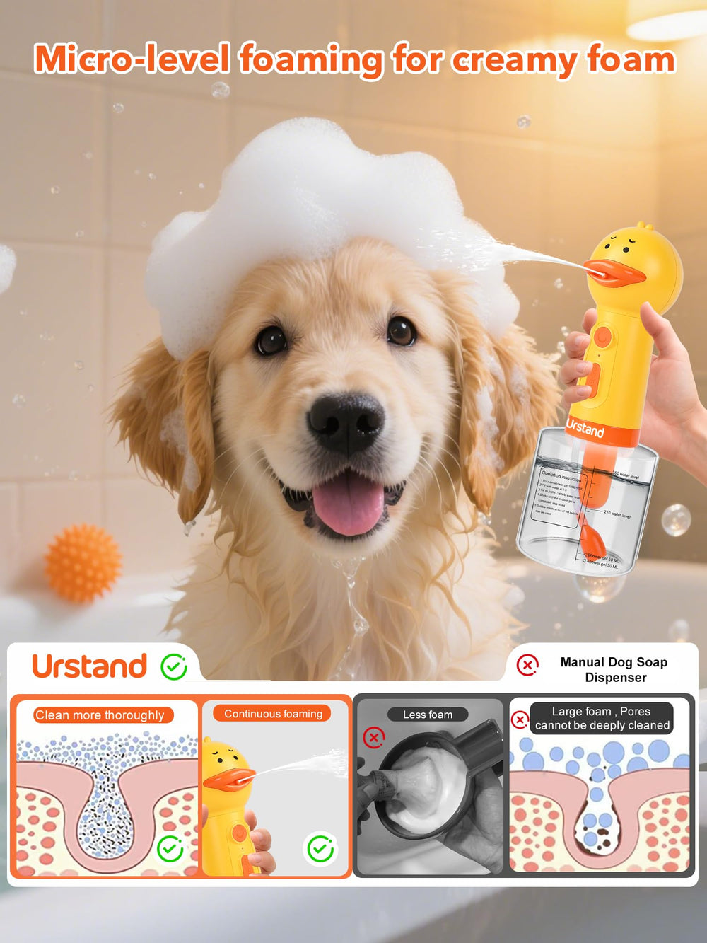 Urstand jabonador espuma compacto, diseño práctico para baño y cocina.