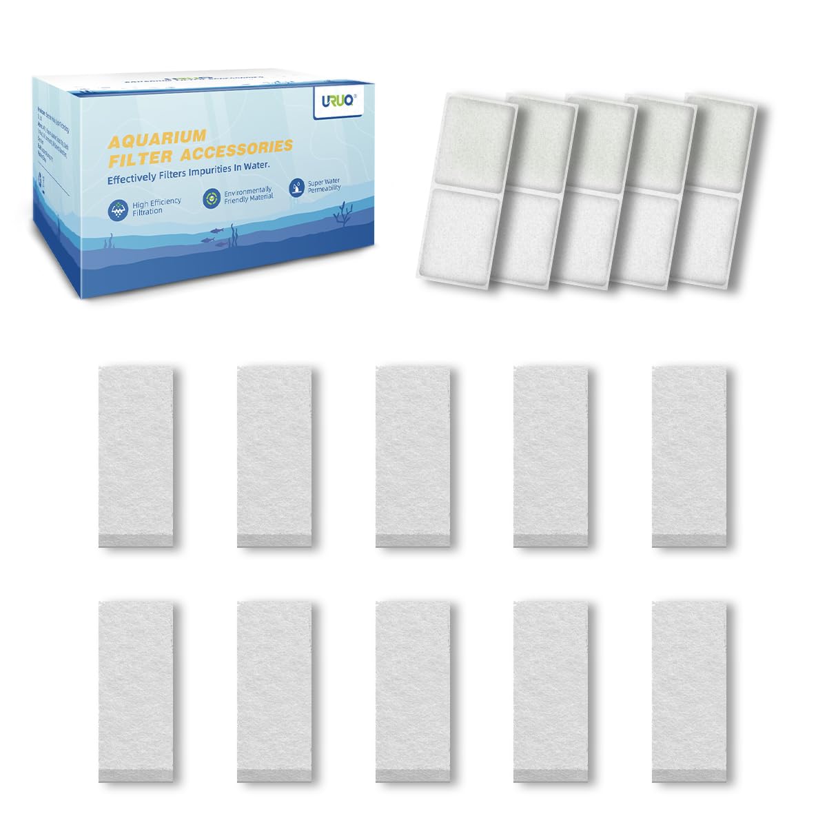 URUQ 15-pack fish tank filter cartridges ready for reliable filtration