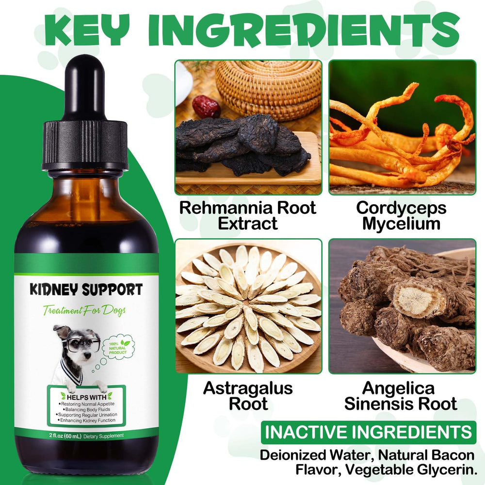 Uruses Pet Kidney Support herbal ingredients collage with natural herbs.
