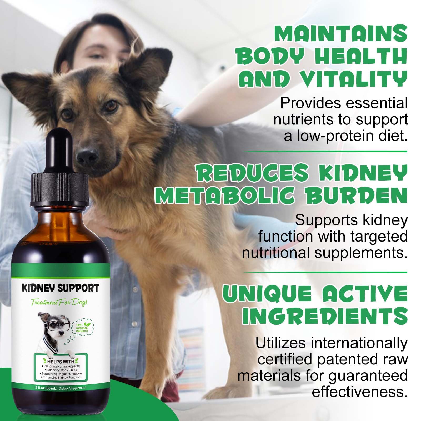 Uruses Pet Kidney Support liquid-absorption highlights rapid uptake in dogs.