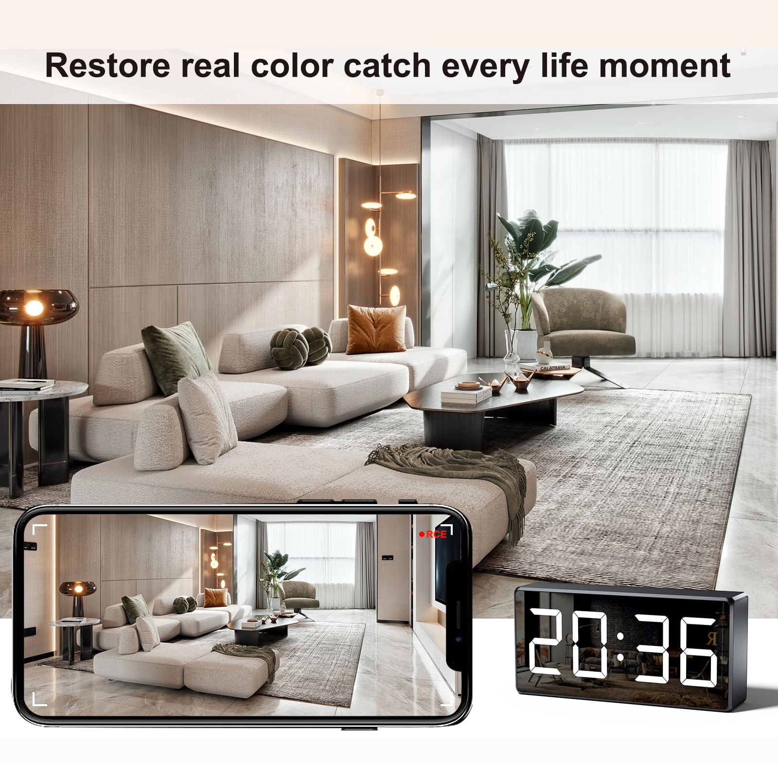 USBRMT 4K WiFi Camera Clock used for baby monitoring and nanny cam scenarios