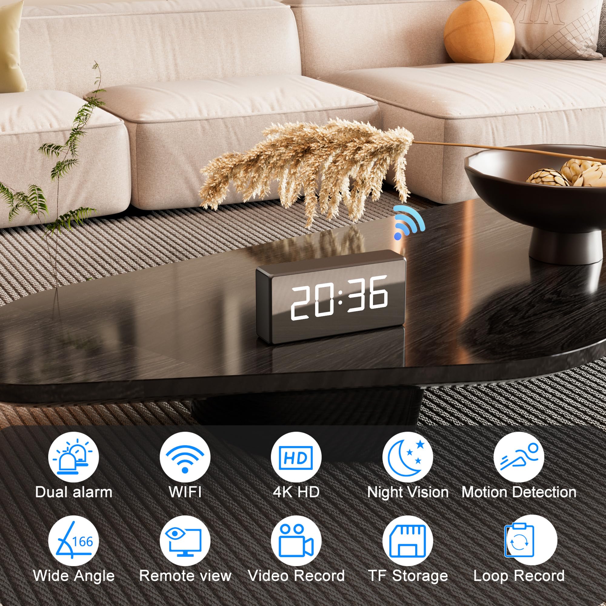 USBRMT 4K WiFi Camera Clock night vision mode for low-light surveillance