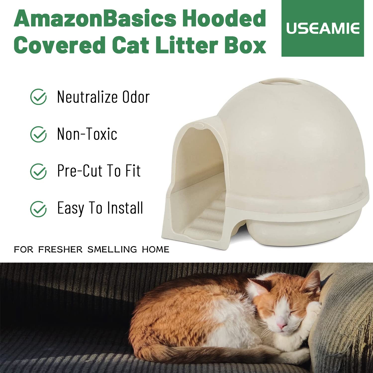 USEAMIE filter provides odor-control benefits for cleaner indoor air near the litter box.