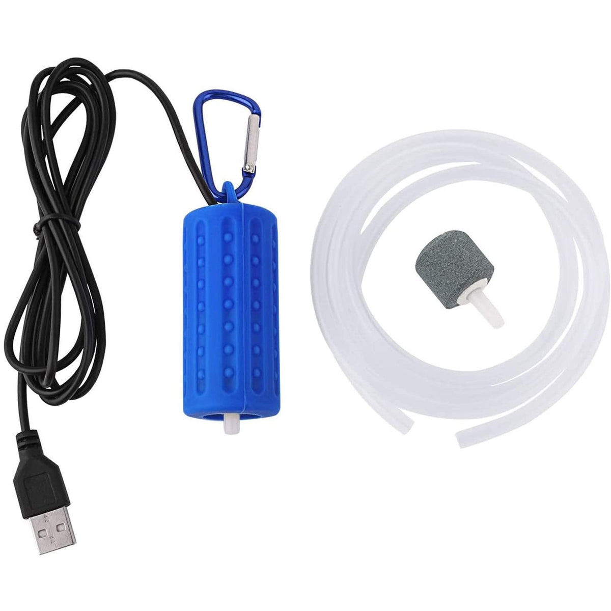 Useekoo USB aquarium air pump front view, compact dark-blue design for reliable tank aeration.